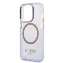 Guess nakładka do iPhone 14 Pro 6,1" GUHMP14LHTCMU fioletowa HC Magsafe Gold Outline Translucent