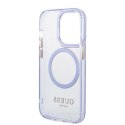 Guess nakładka do iPhone 14 Pro 6,1" GUHMP14LHTCMU fioletowa HC Magsafe Gold Outline Translucent