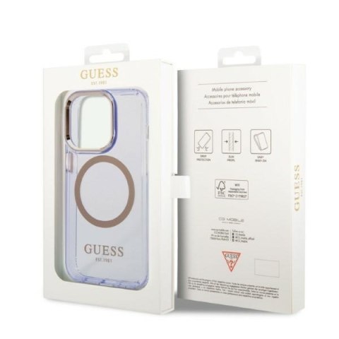 Guess nakładka do iPhone 14 Pro 6,1" GUHMP14LHTCMU fioletowa HC Magsafe Gold Outline Translucent Guess nakładka do iPhone 14 Pro 6,1" GUHMP14LHTCMU fioletowa HC Magsafe Gold Outline Translucent