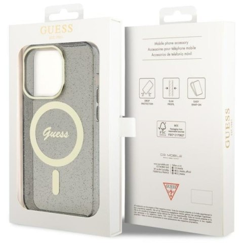 Guess nakładka do iPhone 14 Pro Max 6,7" GUHMP14XHCMCGK czarna hardcase Magsafe IML Glitter Gold Guess nakładka do iPhone 14 Pro Max 6,7" GUHMP14XHCMCGK czarna hardcase Magsafe IML Glitter Gold
