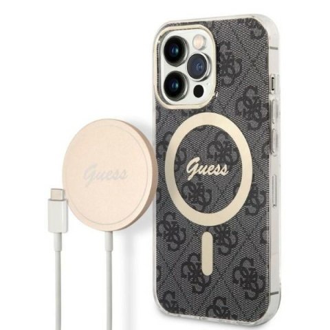 Guess zestaw nakładka + ładowarka do iPhone 13 Pro 6,1" GUBPP13LH4EACSK czarna hard case 4G Print MagSafe Guess zestaw nakładka + ładowarka do iPhone 13 Pro 6,1" GUBPP13LH4EACSK czarna hard case 4G Print MagSafe
