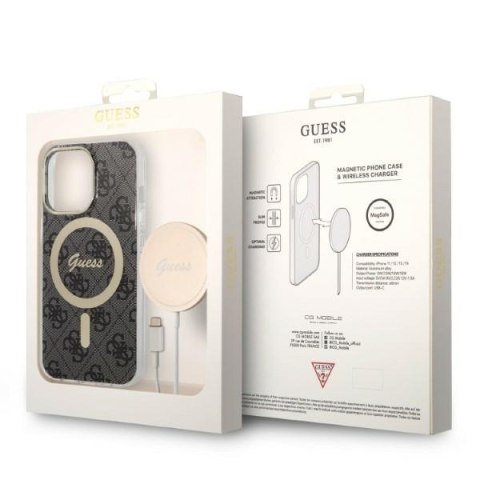 Guess zestaw nakładka + ładowarka do iPhone 13 Pro 6,1" GUBPP13LH4EACSK czarna hard case 4G Print MagSafe Guess zestaw nakładka + ładowarka do iPhone 13 Pro 6,1" GUBPP13LH4EACSK czarna hard case 4G Print MagSafe