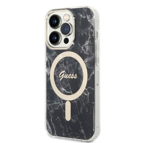 Guess zestaw nakładka + ładowarka do iPhone 14 Pro Max 6,7" GUBPP14XHMEACSK czarna hard case Marble MagSafe Guess zestaw nakładka + ładowarka do iPhone 14 Pro Max 6,7" GUBPP14XHMEACSK czarna hard case Marble MagSafe