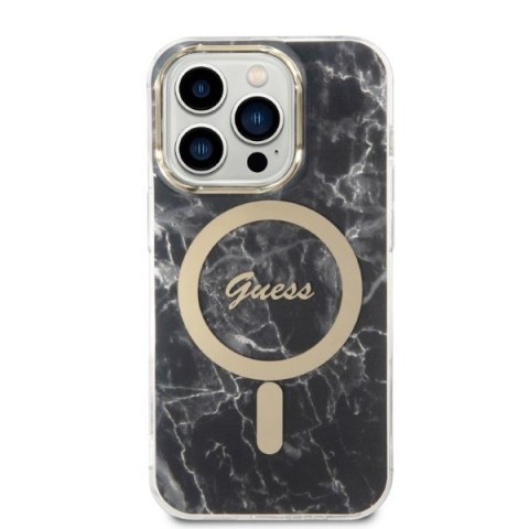 Guess zestaw nakładka + ładowarka do iPhone 14 Pro Max 6,7" GUBPP14XHMEACSK czarna hard case Marble MagSafe Guess zestaw nakładka + ładowarka do iPhone 14 Pro Max 6,7" GUBPP14XHMEACSK czarna hard case Marble MagSafe
