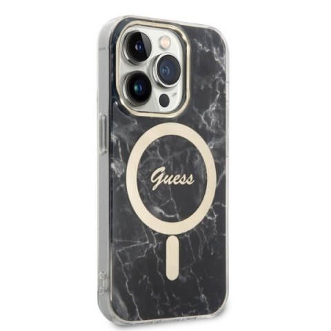 Guess zestaw nakładka + ładowarka do iPhone 14 Pro Max 6,7" GUBPP14XHMEACSK czarna hard case Marble MagSafe Guess zestaw nakładka + ładowarka do iPhone 14 Pro Max 6,7" GUBPP14XHMEACSK czarna hard case Marble MagSafe