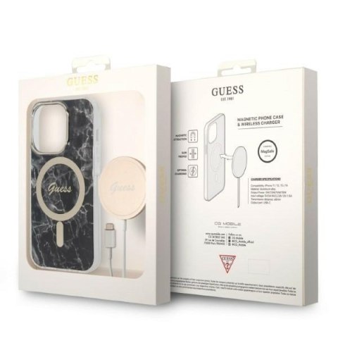 Guess zestaw nakładka + ładowarka do iPhone 14 Pro Max 6,7" GUBPP14XHMEACSK czarna hard case Marble MagSafe Guess zestaw nakładka + ładowarka do iPhone 14 Pro Max 6,7" GUBPP14XHMEACSK czarna hard case Marble MagSafe