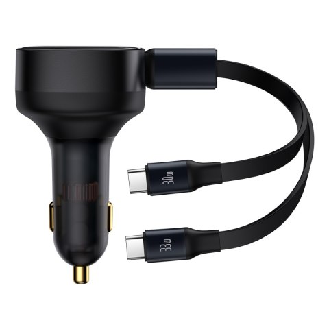 Baseus ładowarka samochodowa Enjoyment Retractable 2w1 30W czarna z kablem 2x USB-C Baseus ładowarka samochodowa Enjoyment Retractable 2w1 30W czarna z kablem 2x USB-C
