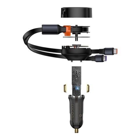 Baseus ładowarka samochodowa Enjoyment Retractable 2w1 30W czarna z kablem 2x USB-C Baseus ładowarka samochodowa Enjoyment Retractable 2w1 30W czarna z kablem 2x USB-C
