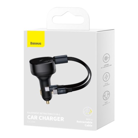 Baseus ładowarka samochodowa Enjoyment Retractable 2w1 30W czarna z kablem 2x USB-C Baseus ładowarka samochodowa Enjoyment Retractable 2w1 30W czarna z kablem 2x USB-C