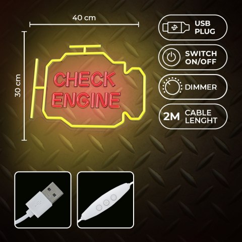Neon PLEXI LED CHECK ENGINE żółto czerwony NNE21 Neolia Neon PLEXI LED CHECK ENGINE żółto czerwony NNE21 Neolia