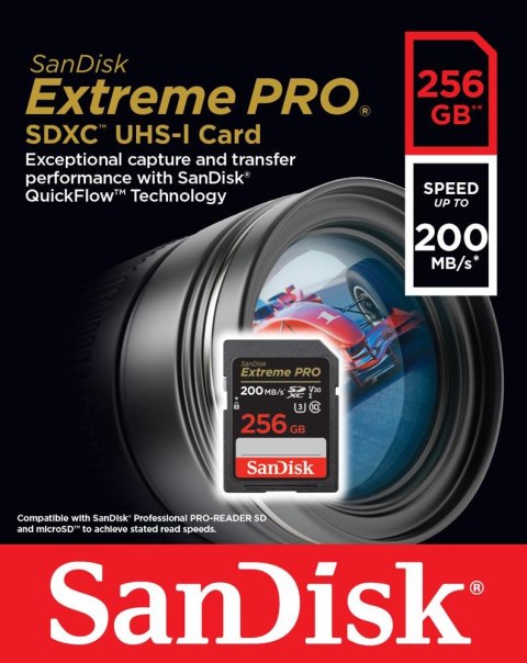 SanDisk karta pamięci 256GB SDXC Extreme Pro 200 / 140 MB/s C10 V30 UHS-I U3 SanDisk karta pamięci 256GB SDXC Extreme Pro 200 / 140 MB/s C10 V30 UHS-I U3