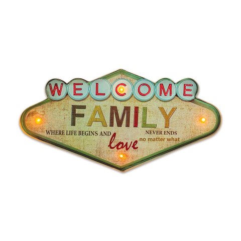 Znak Metalowy RETRO LED Welcome Family Forever Light Znak Metalowy RETRO LED Welcome Family Forever Light