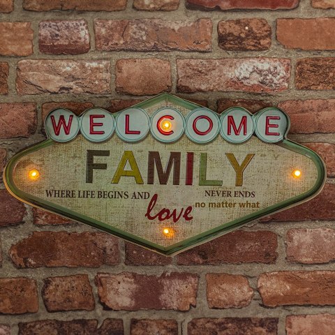 Znak Metalowy RETRO LED Welcome Family Forever Light Znak Metalowy RETRO LED Welcome Family Forever Light