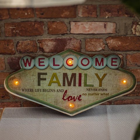 Znak Metalowy RETRO LED Welcome Family Forever Light Znak Metalowy RETRO LED Welcome Family Forever Light