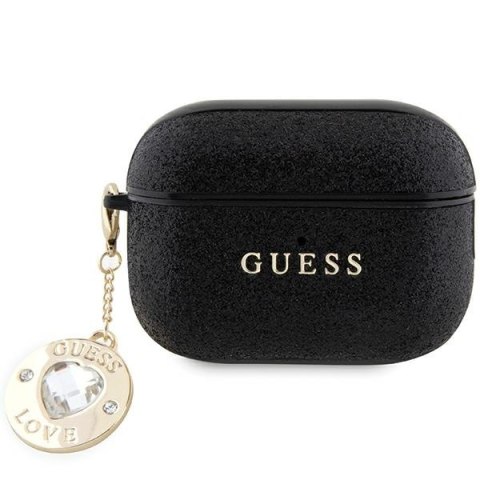 Guess etui do AirPods Pro 2 GUAP2PGEHCDK czarne Fixed Glitter W/ Heart Diamond Charm Guess etui do AirPods Pro 2 GUAP2PGEHCDK czarne Fixed Glitter W/ Heart Diamond Charm