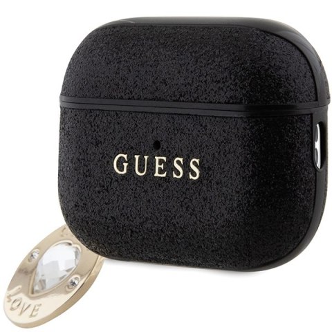 Guess etui do AirPods Pro 2 GUAP2PGEHCDK czarne Fixed Glitter W/ Heart Diamond Charm Guess etui do AirPods Pro 2 GUAP2PGEHCDK czarne Fixed Glitter W/ Heart Diamond Charm