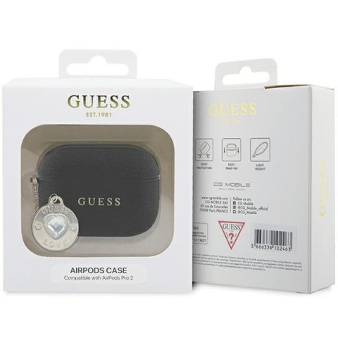Guess etui do AirPods Pro 2 GUAP2PGEHCDK czarne Fixed Glitter W/ Heart Diamond Charm Guess etui do AirPods Pro 2 GUAP2PGEHCDK czarne Fixed Glitter W/ Heart Diamond Charm