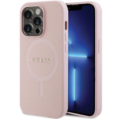 Guess nakładka do iPhone 14 Pro 6,1" GUHMP14LPSAHMCP różowa Saffiano Magsafe Guess nakładka do iPhone 14 Pro 6,1" GUHMP14LPSAHMCP różowa Saffiano Magsafe