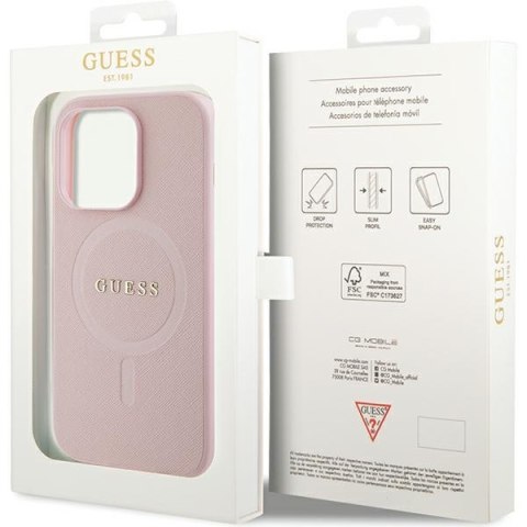 Guess nakładka do iPhone 14 Pro 6,1" GUHMP14LPSAHMCP różowa Saffiano Magsafe Guess nakładka do iPhone 14 Pro 6,1" GUHMP14LPSAHMCP różowa Saffiano Magsafe