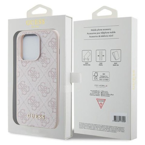 Guess nakładka do iPhone 15 Pro 6,1" GUHCP15LG4GFPI różowa HC PU 4G Metal Logo Guess nakładka do iPhone 15 Pro 6,1" GUHCP15LG4GFPI różowa HC PU 4G Metal Logo