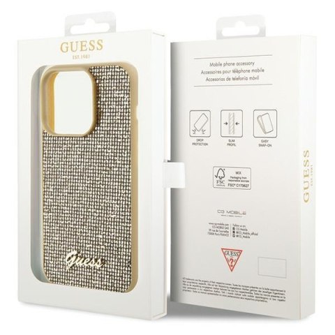 Guess nakładka do iPhone 15 Pro 6,1" GUHCP15LPMSDGSD złota HC PU Disco Script Metal Guess nakładka do iPhone 15 Pro 6,1" GUHCP15LPMSDGSD złota HC PU Disco Script Metal