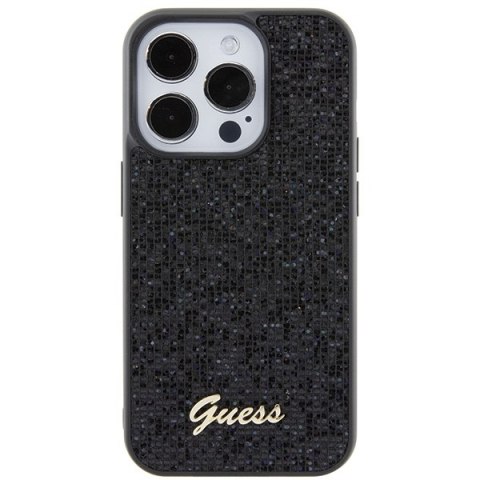 Guess nakładka do iPhone 15 Pro 6,1" GUHCP15LPMSDGSK czarna HC PU Disco Script Metal Guess nakładka do iPhone 15 Pro 6,1" GUHCP15LPMSDGSK czarna HC PU Disco Script Metal