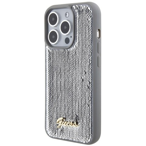 Guess nakładka do iPhone 15 Pro 6,1" GUHCP15LPSFDGSS srebrna HC Sequin Script Metal Guess nakładka do iPhone 15 Pro 6,1" GUHCP15LPSFDGSS srebrna HC Sequin Script Metal