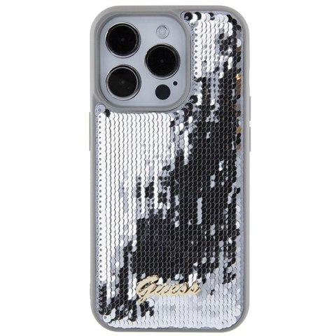 Guess nakładka do iPhone 15 Pro 6,1" GUHCP15LPSFDGSS srebrna HC Sequin Script Metal Guess nakładka do iPhone 15 Pro 6,1" GUHCP15LPSFDGSS srebrna HC Sequin Script Metal