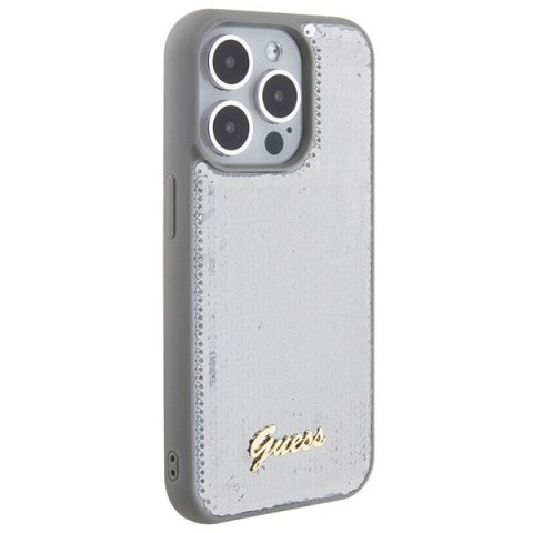 Guess nakładka do iPhone 15 Pro 6,1" GUHCP15LPSFDGSS srebrna HC Sequin Script Metal Guess nakładka do iPhone 15 Pro 6,1" GUHCP15LPSFDGSS srebrna HC Sequin Script Metal