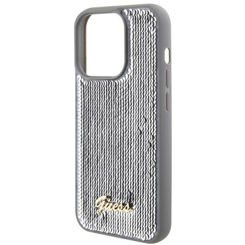 Guess nakładka do iPhone 15 Pro 6,1" GUHCP15LPSFDGSS srebrna HC Sequin Script Metal Guess nakładka do iPhone 15 Pro 6,1" GUHCP15LPSFDGSS srebrna HC Sequin Script Metal