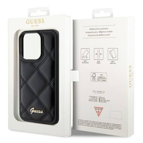 Guess nakładka do iPhone 15 Pro 6,1" GUHCP15LPSQSQSK czarna HC PU Quilted Metal Logo Guess nakładka do iPhone 15 Pro 6,1" GUHCP15LPSQSQSK czarna HC PU Quilted Metal Logo