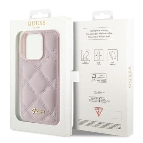 Guess nakładka do iPhone 15 Pro Max 6,7" GUHCP15XPSQSQSP różowa HC PU Quilted Metal Logo Guess nakładka do iPhone 15 Pro Max 6,7" GUHCP15XPSQSQSP różowa HC PU Quilted Metal Logo