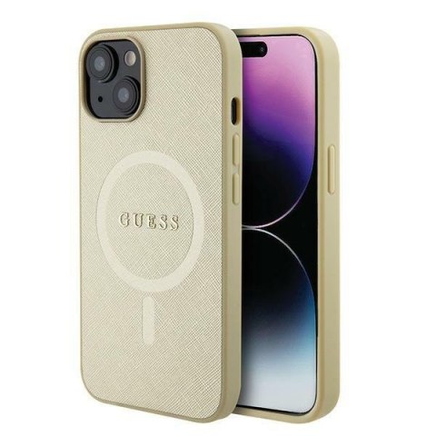Guess nakładka do iPhone 15 Plus 6,7" GUHMP15MPSAHMCB złota hardcase Saffiano MagSafe Guess nakładka do iPhone 15 Plus 6,7" GUHMP15MPSAHMCB złota hardcase Saffiano MagSafe