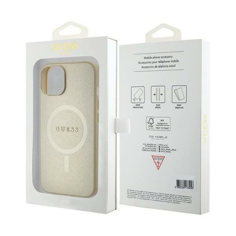 Guess nakładka do iPhone 15 Plus 6,7" GUHMP15MPSAHMCB złota hardcase Saffiano MagSafe Guess nakładka do iPhone 15 Plus 6,7" GUHMP15MPSAHMCB złota hardcase Saffiano MagSafe
