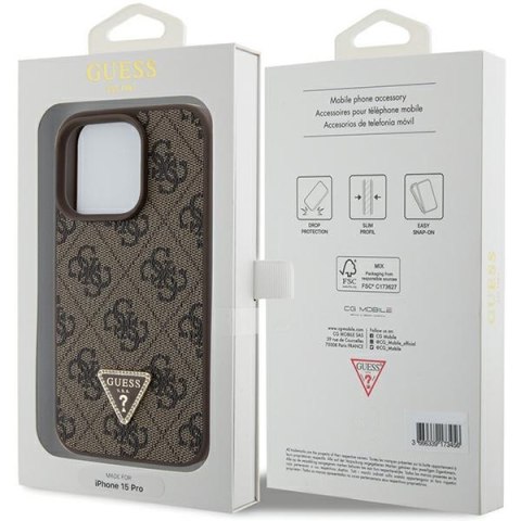 Guess nakładka do iPhone 15 Pro 6,1" GUHCP15LP4TDPW brązowa hardcase Leather 4G Triangle Strass Guess nakładka do iPhone 15 Pro 6,1" GUHCP15LP4TDPW brązowa hardcase Leather 4G Triangle Strass