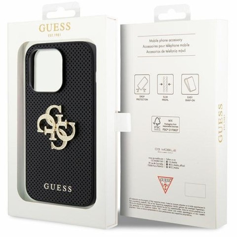 Guess nakładka do iPhone 15 Pro 6,1" GUHCP15LPSP4LGK czarna hardcase Leather Perforated 4G Glitter Logo Guess nakładka do iPhone 15 Pro 6,1" GUHCP15LPSP4LGK czarna hardcase Leather Perforated 4G Glitter Logo