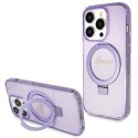 Guess nakładka do iPhone 15 Pro 6,1" GUHMP15LHRSGSU fioletowa HC RING STAND MAGSAFE SCRIPT LOGO GLITTER