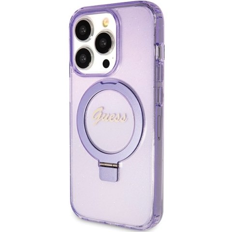 Guess nakładka do iPhone 15 Pro 6,1" GUHMP15LHRSGSU fioletowa HC RING STAND MAGSAFE SCRIPT LOGO GLITTER Guess nakładka do iPhone 15 Pro 6,1" GUHMP15LHRSGSU fioletowa HC RING STAND MAGSAFE SCRIPT LOGO GLITTER