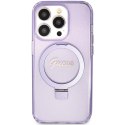 Guess nakładka do iPhone 15 Pro 6,1" GUHMP15LHRSGSU fioletowa HC RING STAND MAGSAFE SCRIPT LOGO GLITTER
