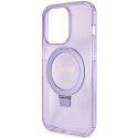 Guess nakładka do iPhone 15 Pro 6,1" GUHMP15LHRSGSU fioletowa HC RING STAND MAGSAFE SCRIPT LOGO GLITTER
