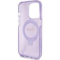 Guess nakładka do iPhone 15 Pro 6,1" GUHMP15LHRSGSU fioletowa HC RING STAND MAGSAFE SCRIPT LOGO GLITTER