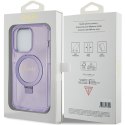 Guess nakładka do iPhone 15 Pro 6,1" GUHMP15LHRSGSU fioletowa HC RING STAND MAGSAFE SCRIPT LOGO GLITTER