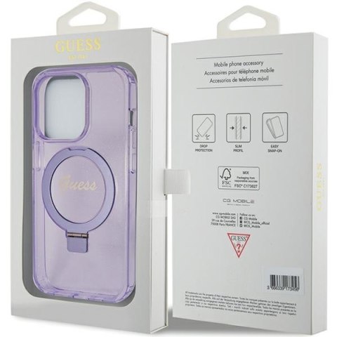Guess nakładka do iPhone 15 Pro 6,1" GUHMP15LHRSGSU fioletowa HC RING STAND MAGSAFE SCRIPT LOGO GLITTER Guess nakładka do iPhone 15 Pro 6,1" GUHMP15LHRSGSU fioletowa HC RING STAND MAGSAFE SCRIPT LOGO GLITTER