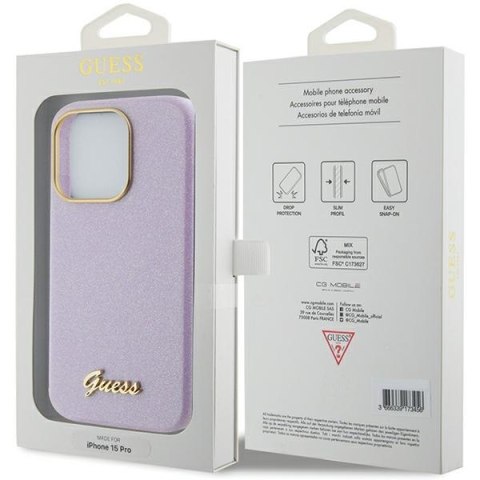 Guess nakładka do iPhone 15 Pro Max 6,7" GUHCP15XPGMCSL liliowa hardcase Glitter Glossy Script Guess nakładka do iPhone 15 Pro Max 6,7" GUHCP15XPGMCSL liliowa hardcase Glitter Glossy Script