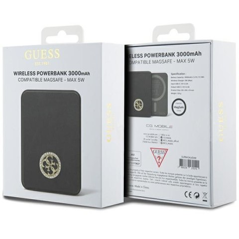 Guess power bank indukcyjny 5W GUPBM3AL4DMK 3000mAh czarny MagSafe 4G Strassed Metal Logo Guess power bank indukcyjny 5W GUPBM3AL4DMK 3000mAh czarny MagSafe 4G Strassed Metal Logo