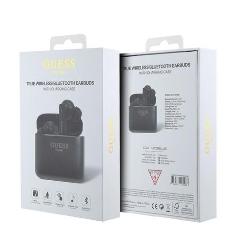 Guess słuchawki Bluetooth GUTWSSU20ALEGK TWS + stacja dokująca czarne Printed Logo Guess słuchawki Bluetooth GUTWSSU20ALEGK TWS + stacja dokująca czarne Printed Logo