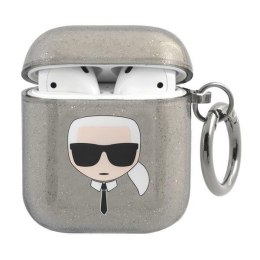Karl Lagerfeld etui do Airpods 1/2 KLA2UKHGK cover czarne Glitter Karl`s Head