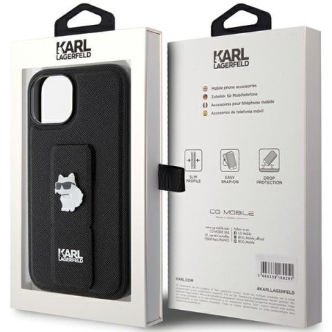 Karl Lagerfeld nakładka do iPhone 15 6,1" KLHCP15SGSACHPK czarna HC GRIPSTAND SAFFIANO CHOUPETTE PINS Karl Lagerfeld nakładka do iPhone 15 6,1" KLHCP15SGSACHPK czarna HC GRIPSTAND SAFFIANO CHOUPETTE PINS