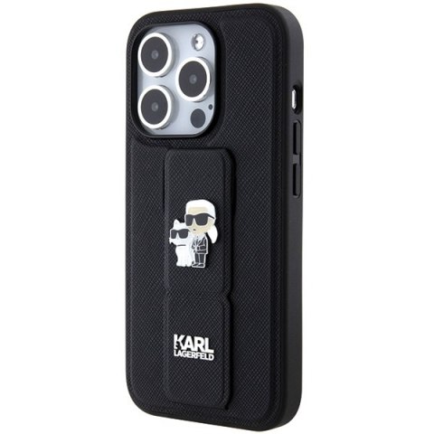 Karl Lagerfeld nakładka do iPhone 15 Pro 6,1" KLHCP15LGSAKCPK czarna HC GRIPSTAND SAFFIANO KC PINS Karl Lagerfeld nakładka do iPhone 15 Pro 6,1" KLHCP15LGSAKCPK czarna HC GRIPSTAND SAFFIANO KC PINS