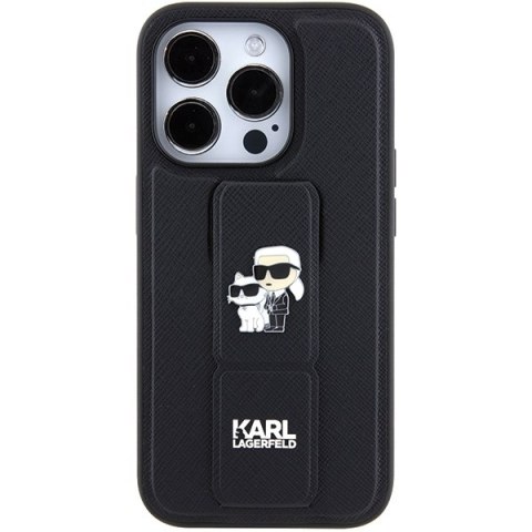 Karl Lagerfeld nakładka do iPhone 15 Pro 6,1" KLHCP15LGSAKCPK czarna HC GRIPSTAND SAFFIANO KC PINS Karl Lagerfeld nakładka do iPhone 15 Pro 6,1" KLHCP15LGSAKCPK czarna HC GRIPSTAND SAFFIANO KC PINS